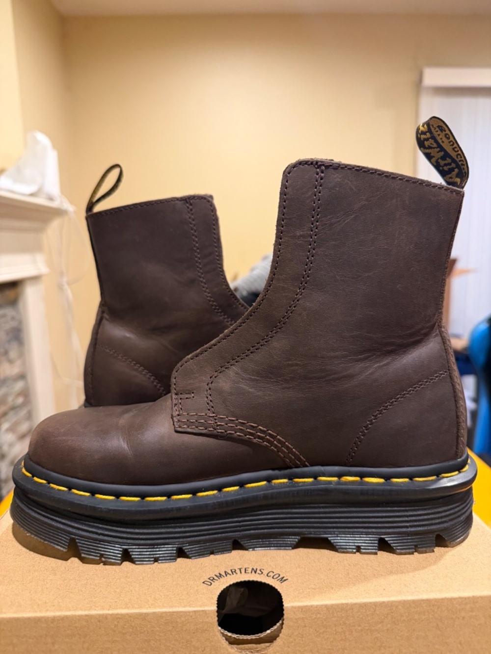 Dr. Martens Brown Chelsea Ankle Boots with Yellow Stitching